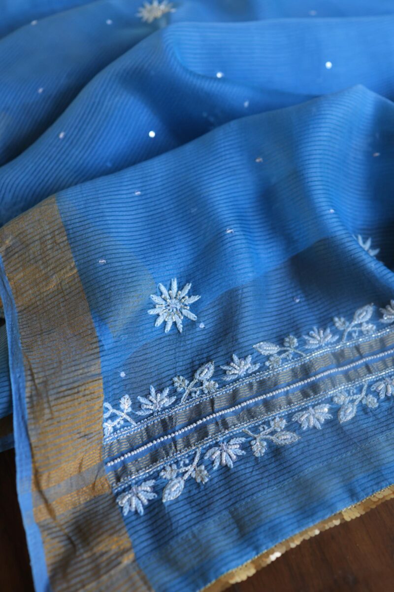 Silk Blue | Zari Chanderi Chikankari Fabrics