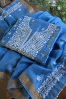 Silk Blue | Zari Chanderi Chikankari Fabrics