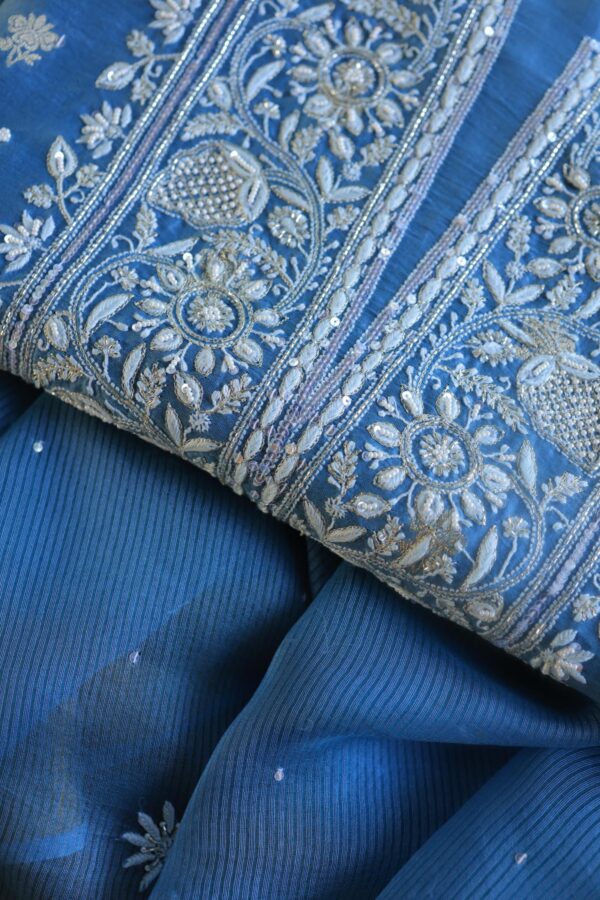 Silk Blue | Zari Chanderi Chikankari Fabrics - Image 2