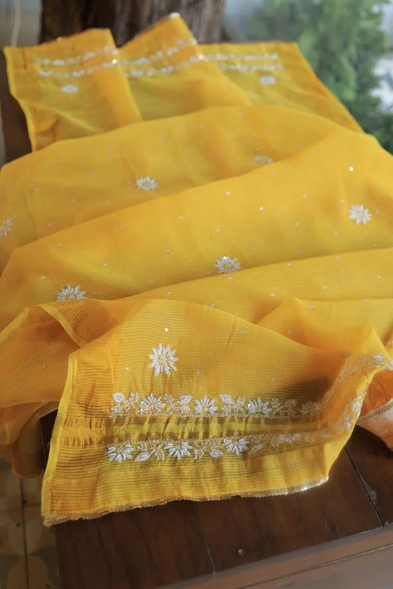 Mango Yellow | Zari Chanderi Chikankari Fabrics