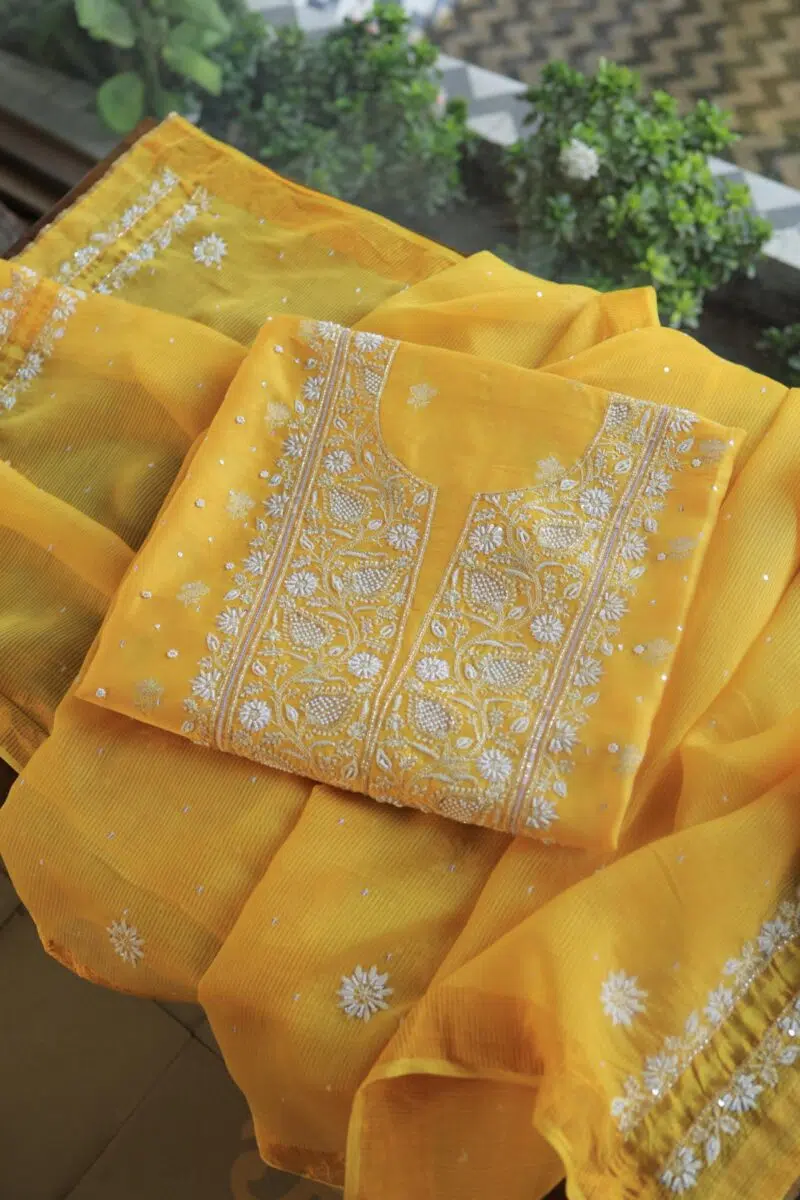 Mango Yellow | Zari Chanderi Chikankari Fabrics