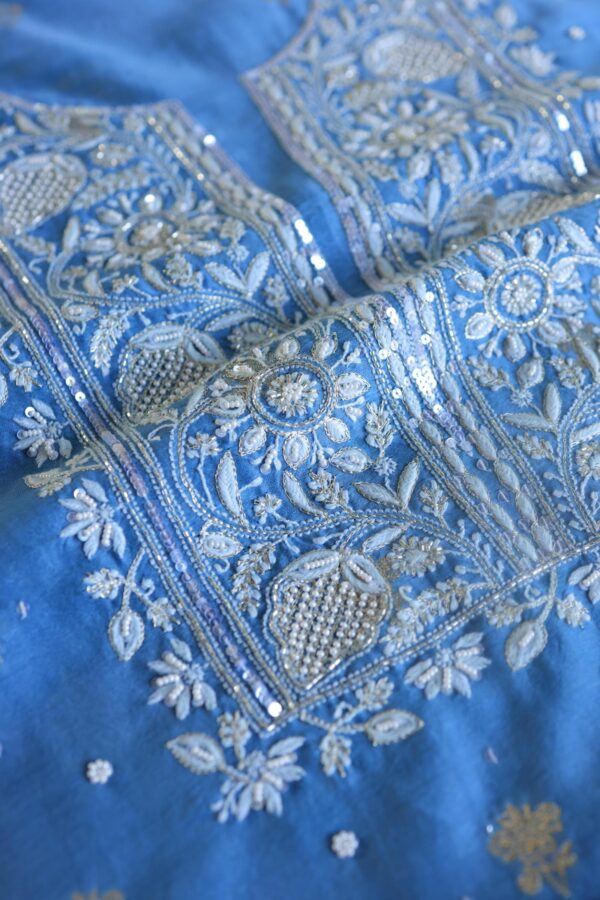 Silk Blue | Zari Chanderi Chikankari Fabrics - Image 12