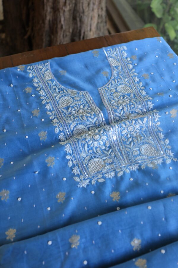 Silk Blue | Zari Chanderi Chikankari Fabrics - Image 13