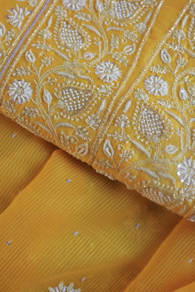 Mango Yellow | Zari Chanderi Chikankari Fabrics