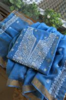 Silk Blue | Zari Chanderi Chikankari Fabrics