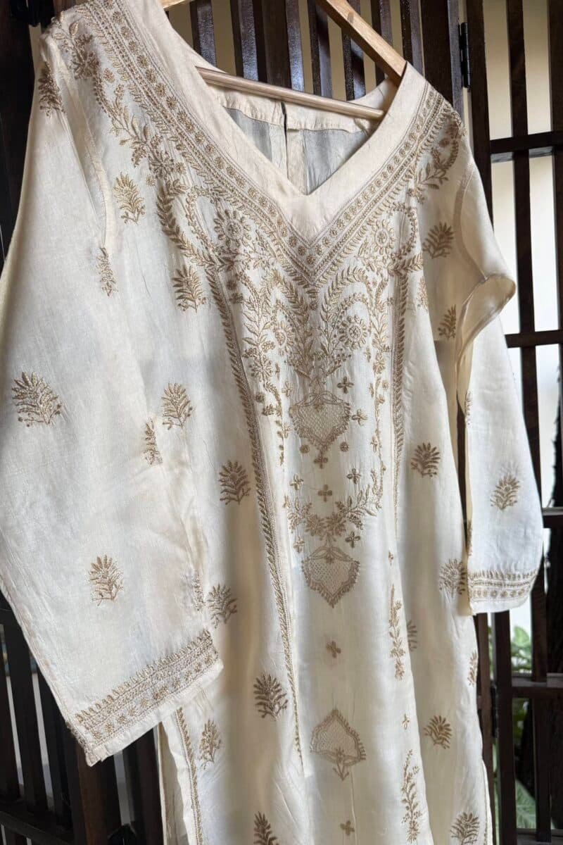Mulberry silk resham Chikankari kurta