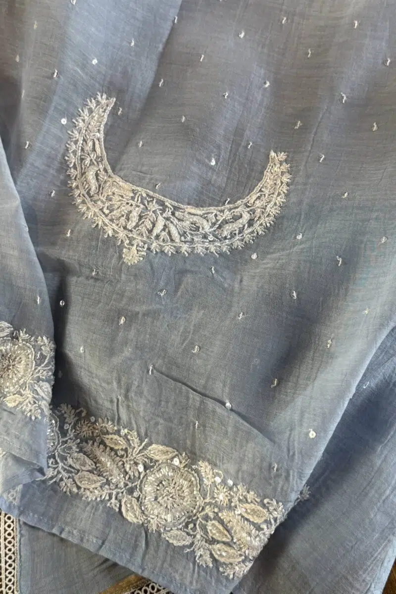 Powder Blue | Crescent Chandbala Chikankari Fabrics