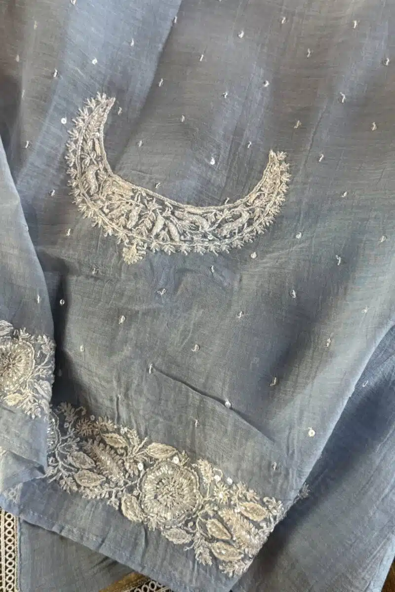 Powder Blue | Crescent Chandbala Chikankari Fabrics