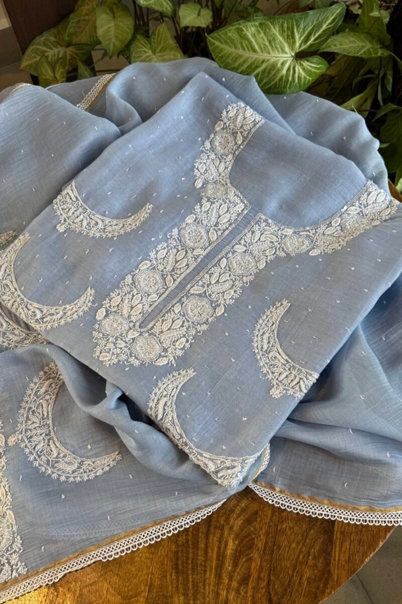 Powder Blue | Crescent Chandbala Chikankari Fabrics