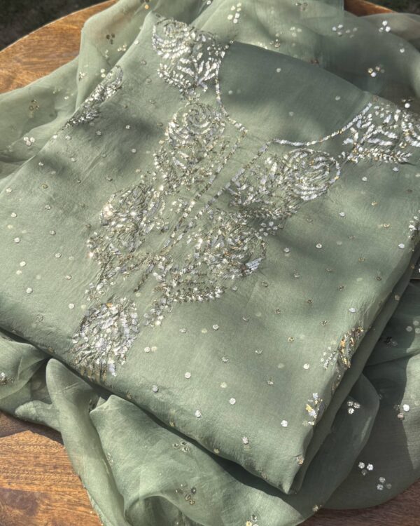 Green | Noor Mukaish Kurta Set - Image 3
