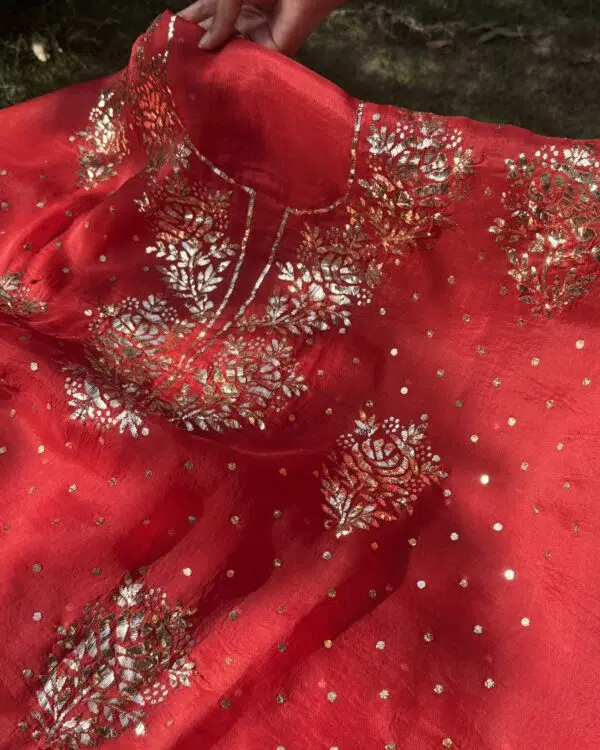 Watermelon Red | Noor Mukaish Kurta Set - Image 7