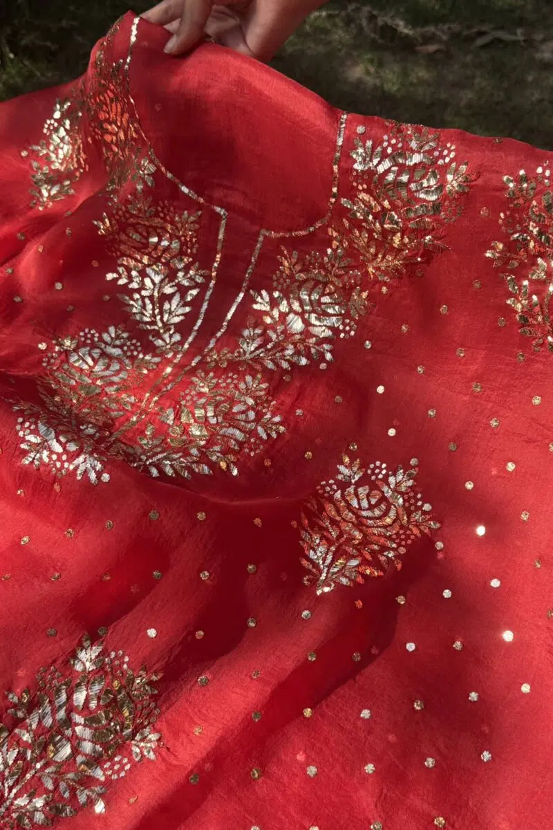 Watermelon Red | Noor Mukaish Kurta Set