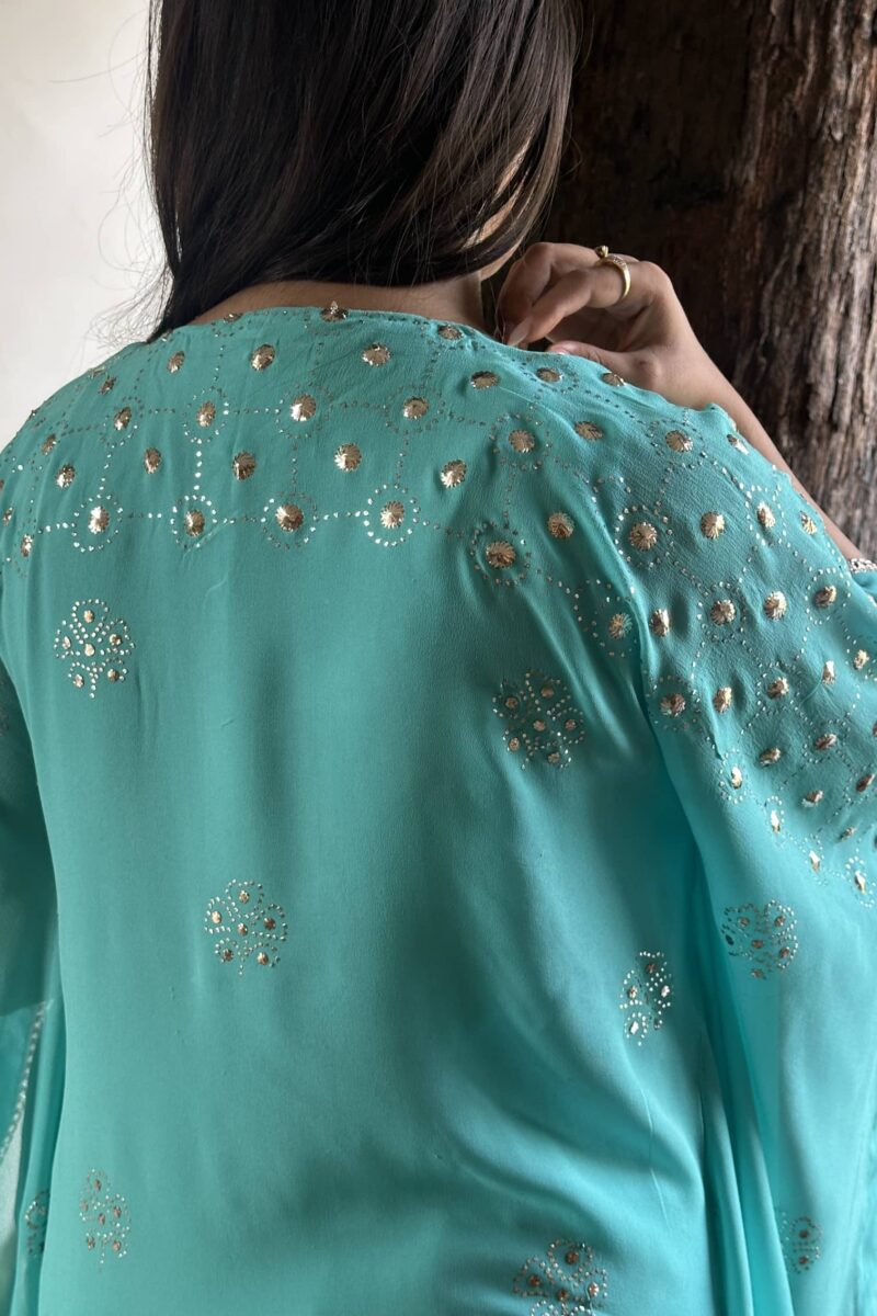 Aqua Blue | Pure Georgette Mukaish Kaftan
