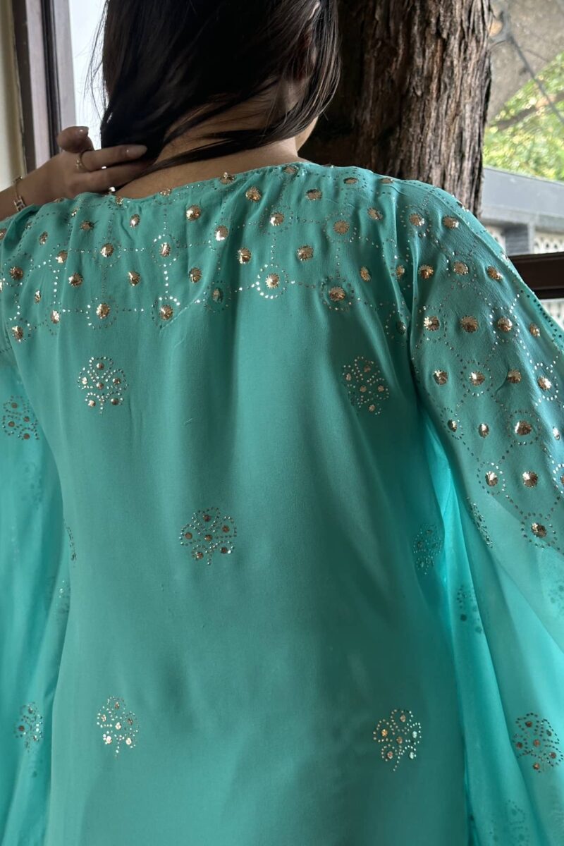 Aqua Blue | Pure Georgette Mukaish Kaftan