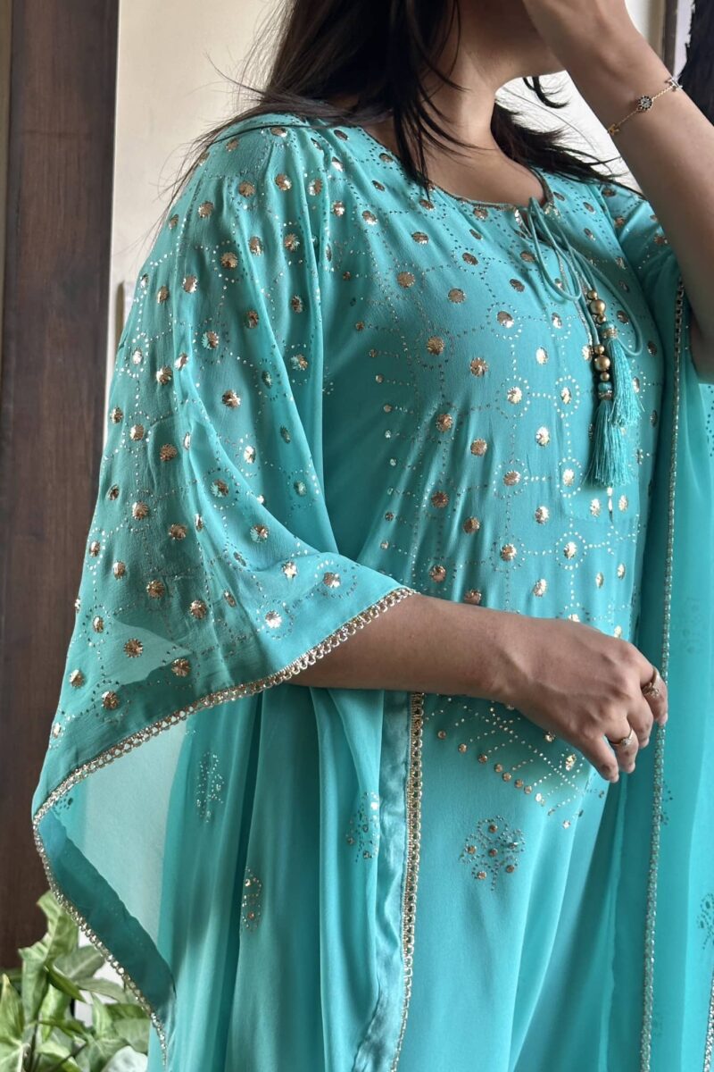 Aqua Blue | Pure Georgette Mukaish Kaftan