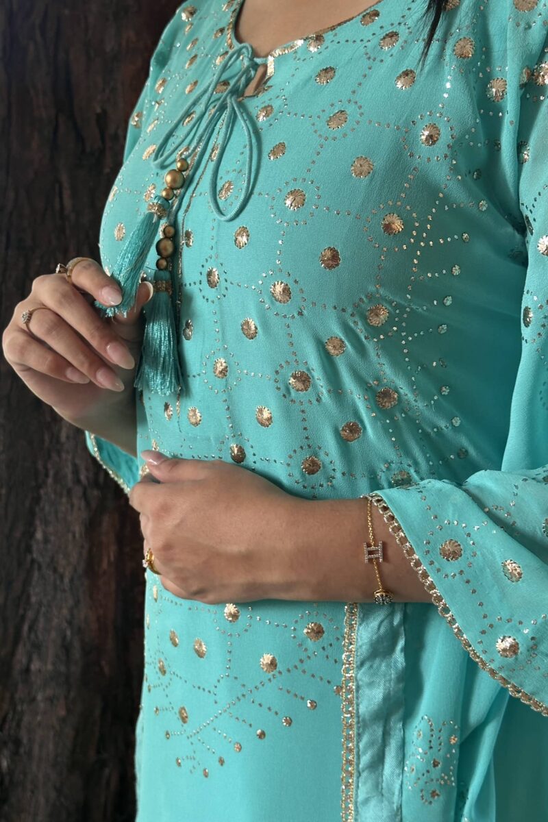 Aqua Blue | Pure Georgette Mukaish Kaftan