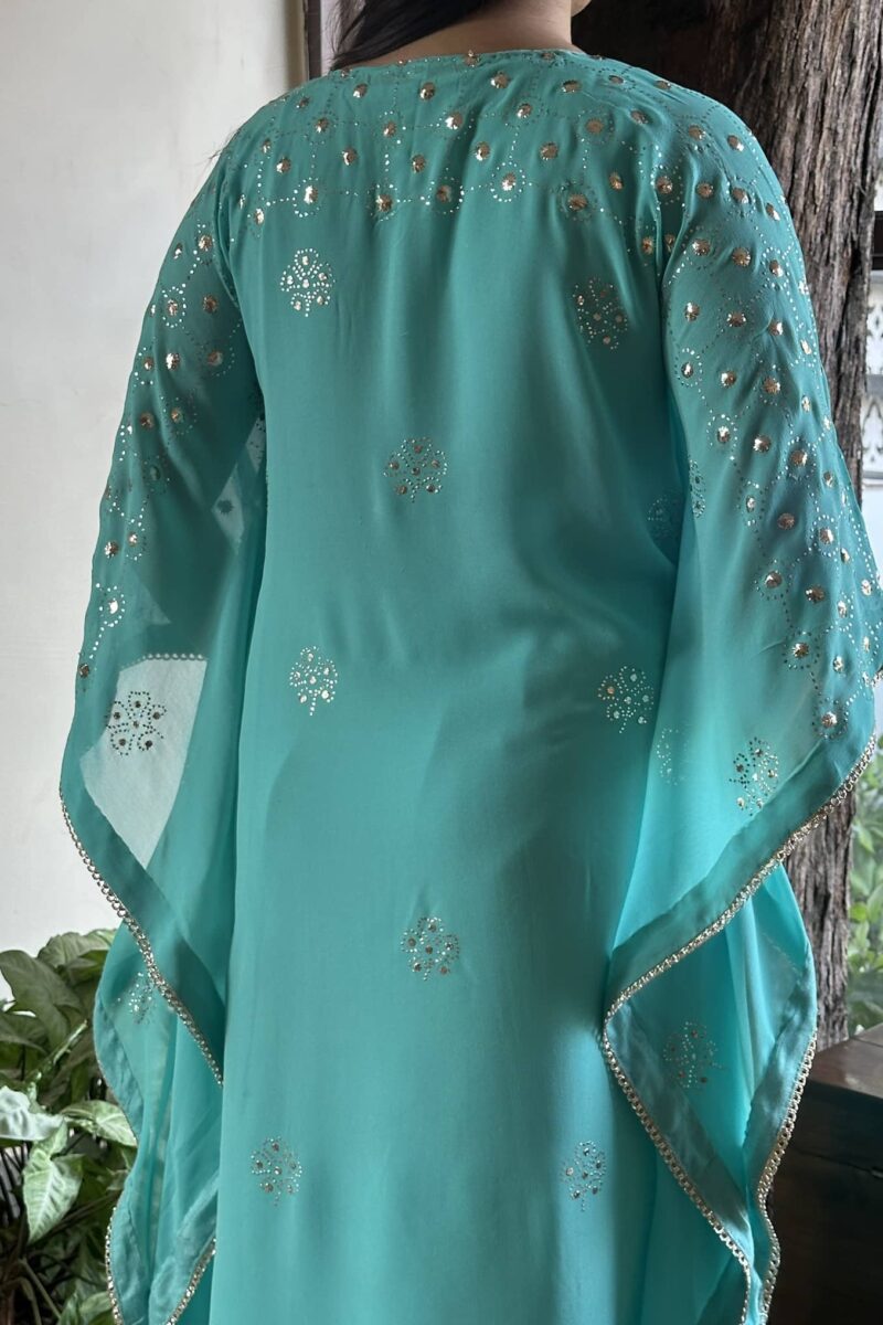 Aqua Blue | Pure Georgette Mukaish Kaftan