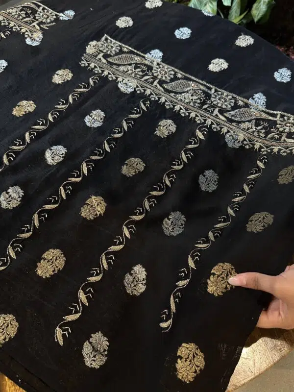 Jet Black | Zari Chanderi Chikankari Fabrics - Image 9