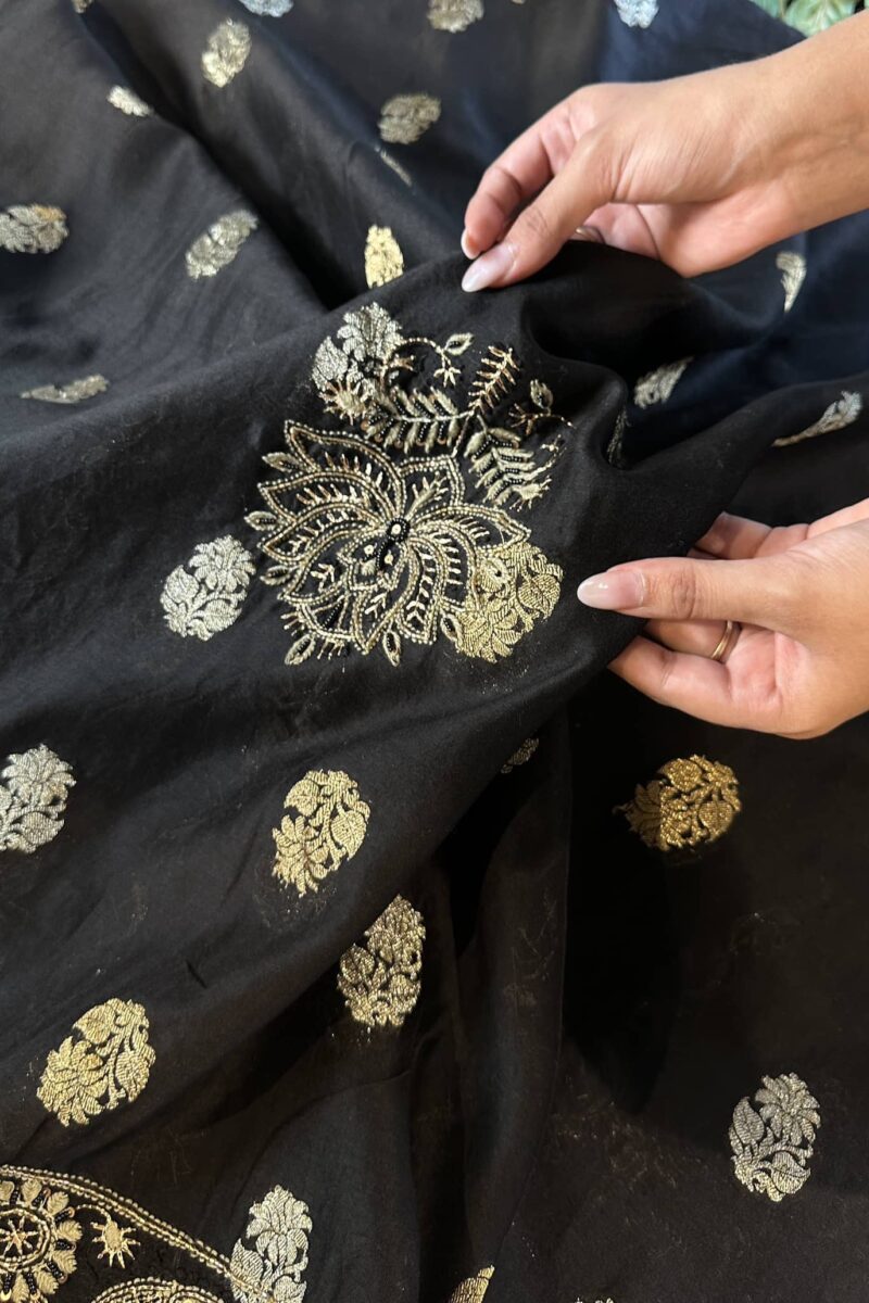 Jet Black | Zari Chanderi Chikankari Fabrics
