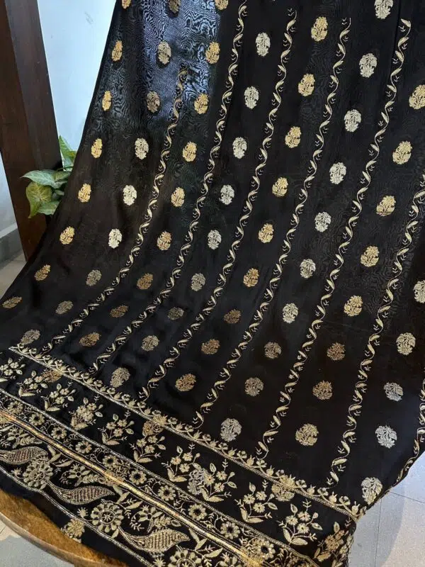 Jet Black | Zari Chanderi Chikankari Fabrics - Image 4