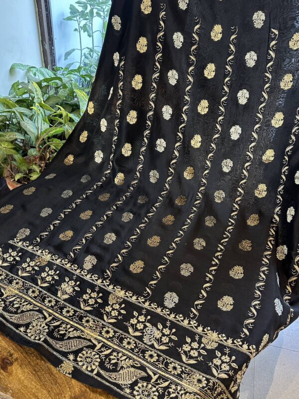 Jet Black | Zari Chanderi Chikankari Fabrics - Image 5