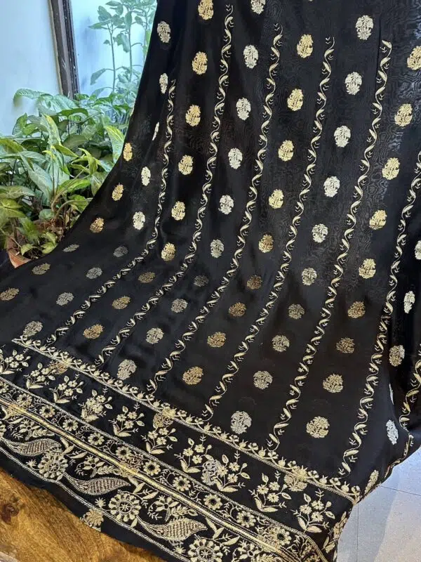 Jet Black | Zari Chanderi Chikankari Fabrics - Image 5