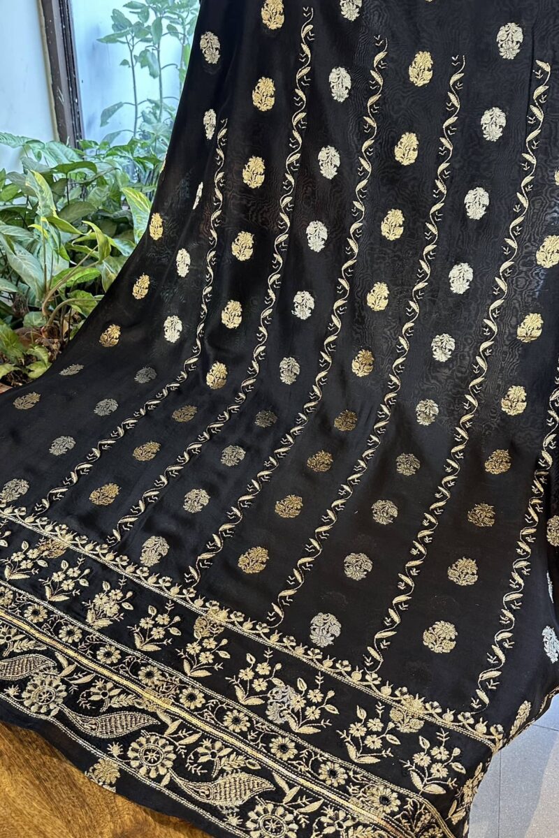 Jet Black | Zari Chanderi Chikankari Fabrics