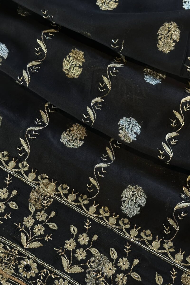 Jet Black | Zari Chanderi Chikankari Fabrics