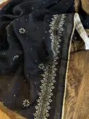 Jet Black | Zari Chanderi Chikankari Fabrics