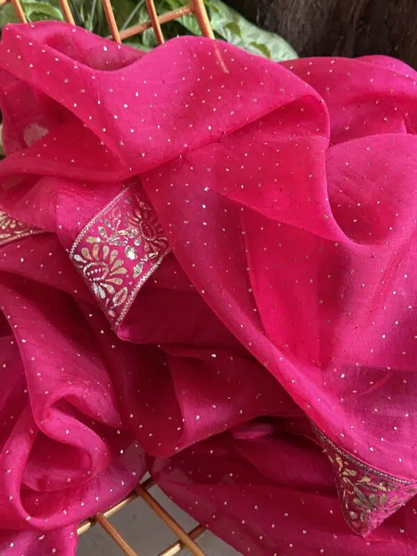Hot Pink | Noor Organza Kamdani Saree - Image 6