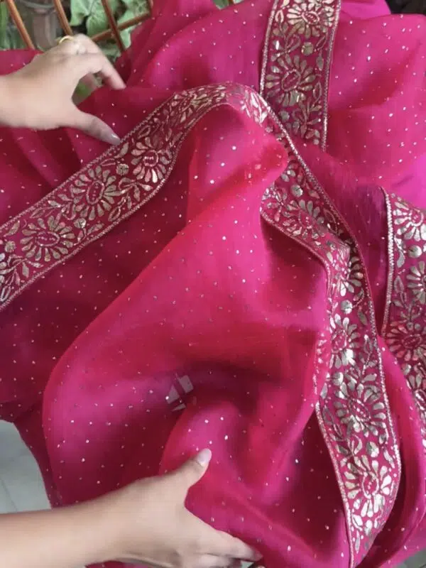 Hot Pink | Noor Organza Kamdani Saree - Image 2