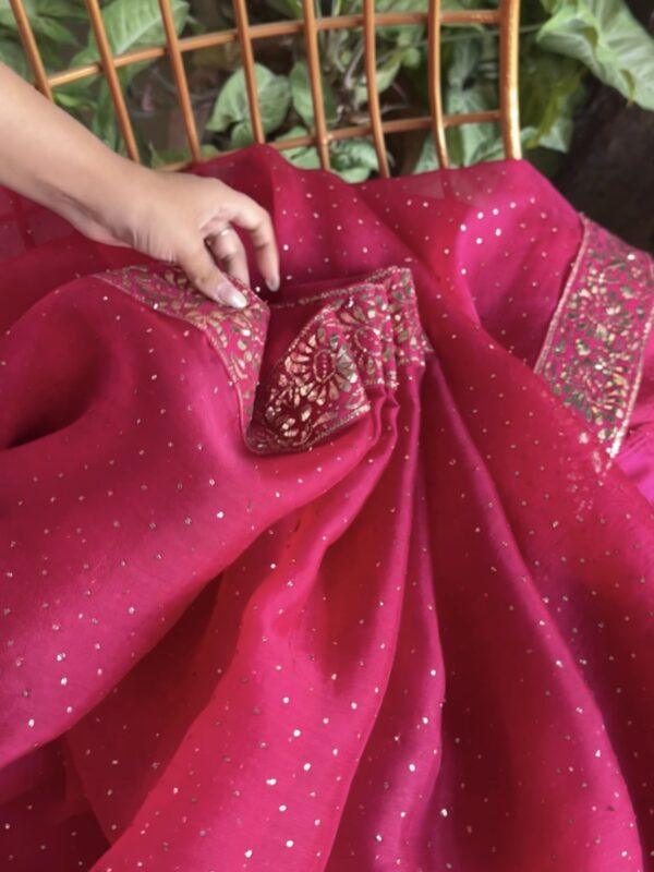Hot Pink | Noor Organza Kamdani Saree - Image 5