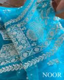 Blue Noor Organza Silk Fine Chikankari Unstitched Fabric