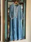 Powder Blue | Mal Chanderi Pearl Work Chikankari Anarkali With Dupatta