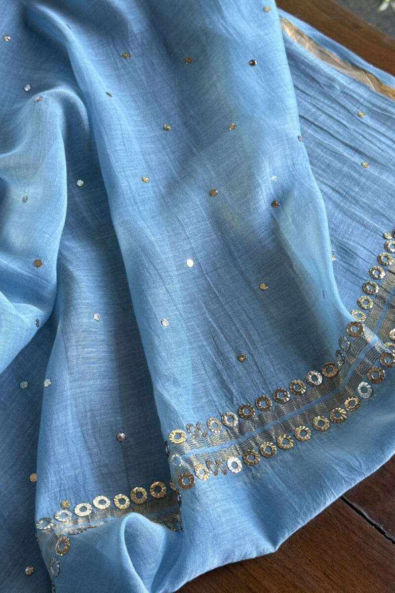 Pastel Blue | Mal Chanderi Mukaish Silk Dress
