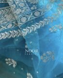 Blue Noor Organza Silk Fine Chikankari Unstitched Fabric