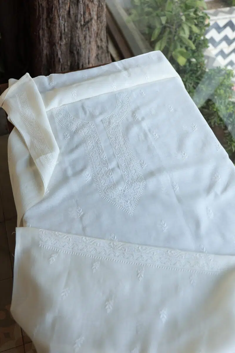 Fine Work Chikankari Chanderi Unstitched Men's Kurtas Fabrics