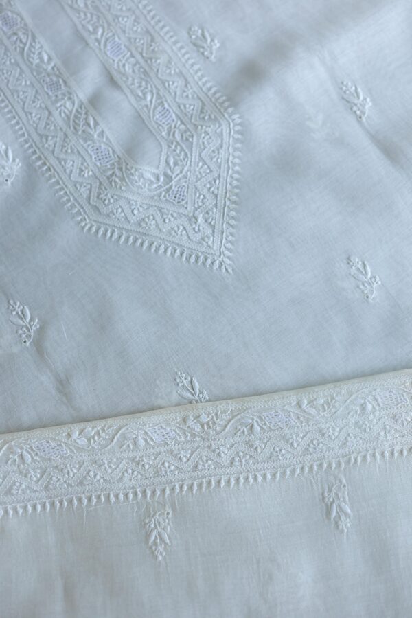 Fine Work Chikankari Chanderi Unstitched Men's Kurtas Fabrics - Image 3