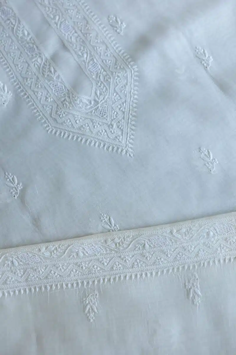 Fine Work Chikankari Chanderi Unstitched Men's Kurtas Fabrics
