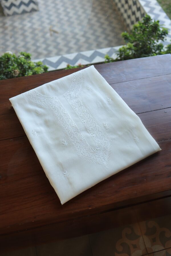 Fine Work Chikankari Chanderi Unstitched Men's Kurtas Fabrics - Image 6