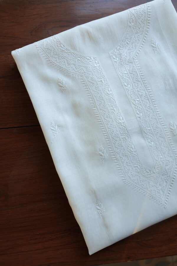 Fine Work Chikankari Chanderi Unstitched Men's Kurtas Fabrics - Image 7
