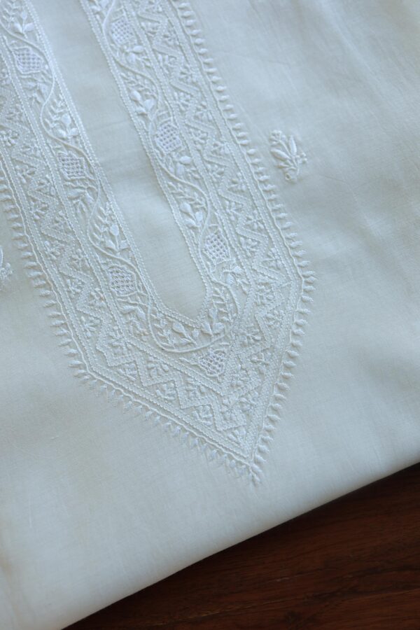 Fine Work Chikankari Chanderi Unstitched Men's Kurtas Fabrics - Image 8