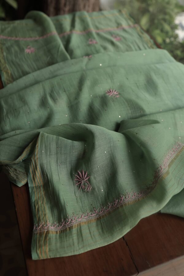 Malmal Cotton Fine Chikankari Kamdani Unstitched Fabrics - Image 9