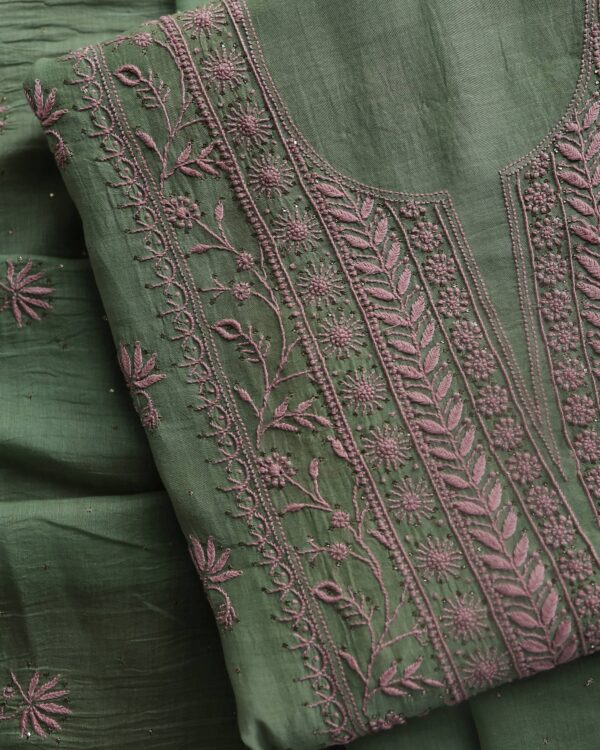 Malmal Cotton Fine Chikankari Kamdani Unstitched Fabrics - Image 2