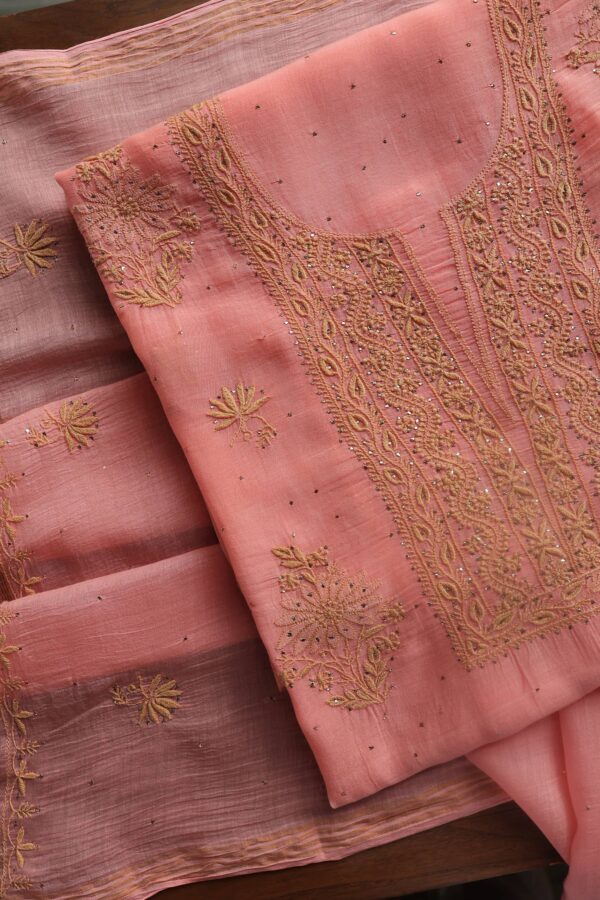 Malmal Cotton Fine Chikankari Kamdani Unstitched Fabrics - Image 3