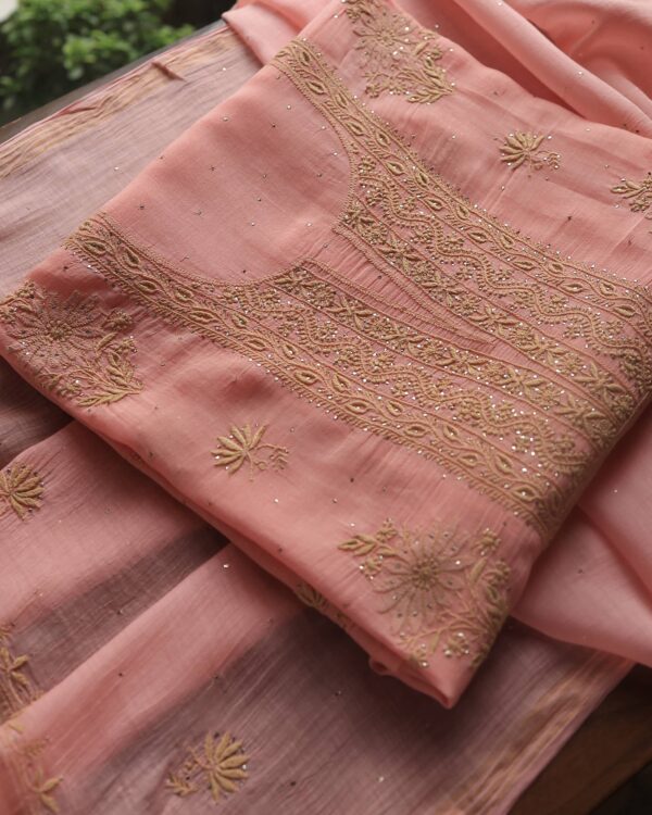 Malmal Cotton Fine Chikankari Kamdani Unstitched Fabrics