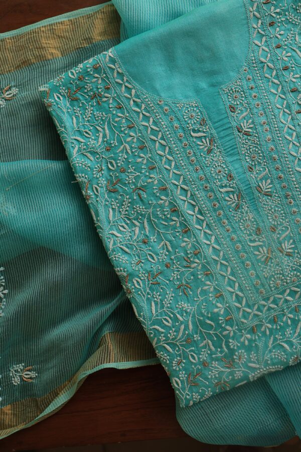 Paper Tussar Ari Kasab Resham Chikankari Unstitched Fabrics - Image 5