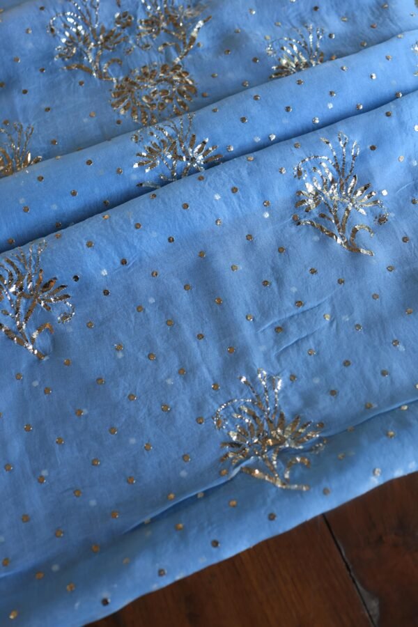 Blue Noor Organza Silk Mukaish Badla Unstitched Kurta Dupatta Set - Image 13