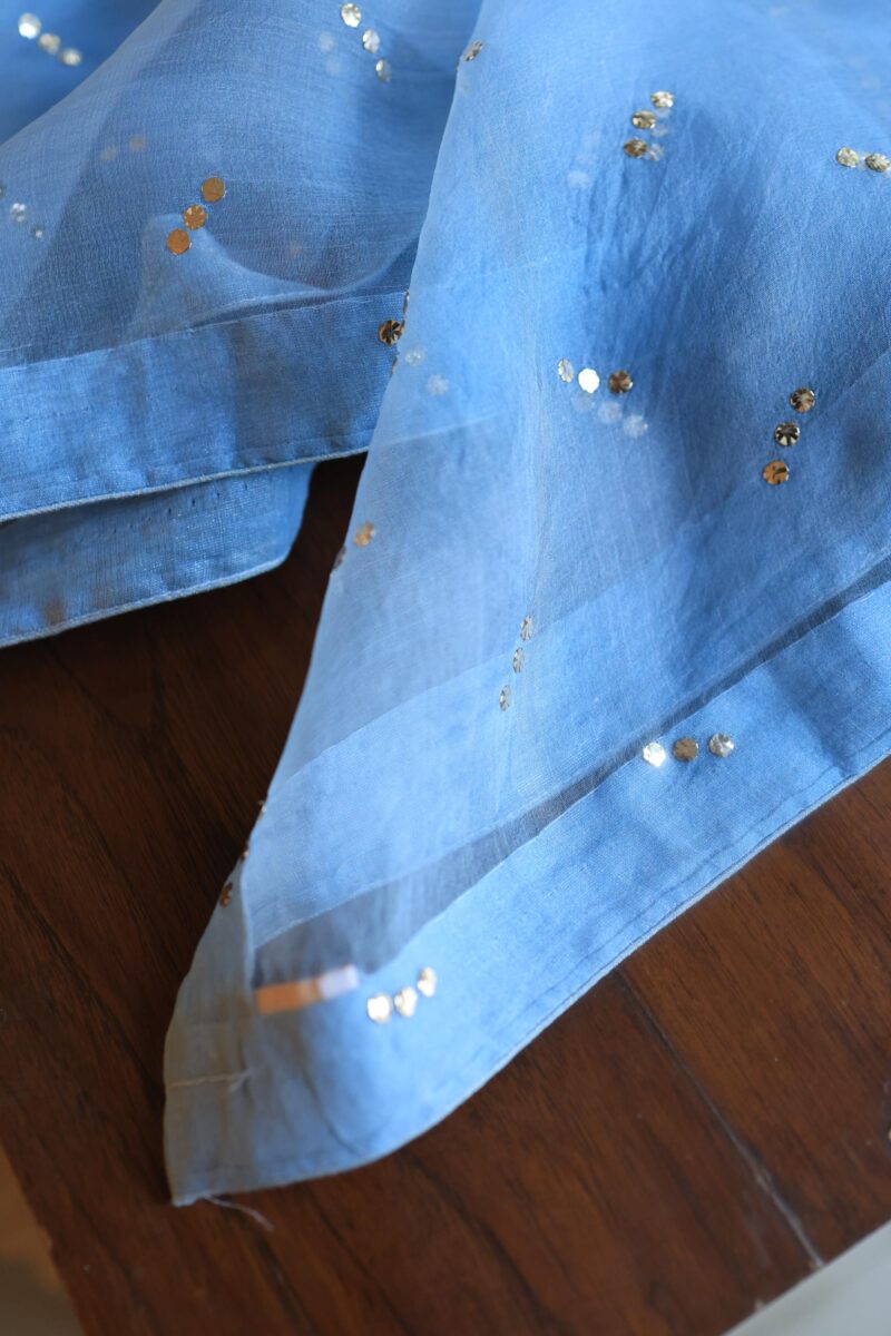 Blue Noor Organza Silk Mukaish Badla Unstitched Kurta Dupatta Set