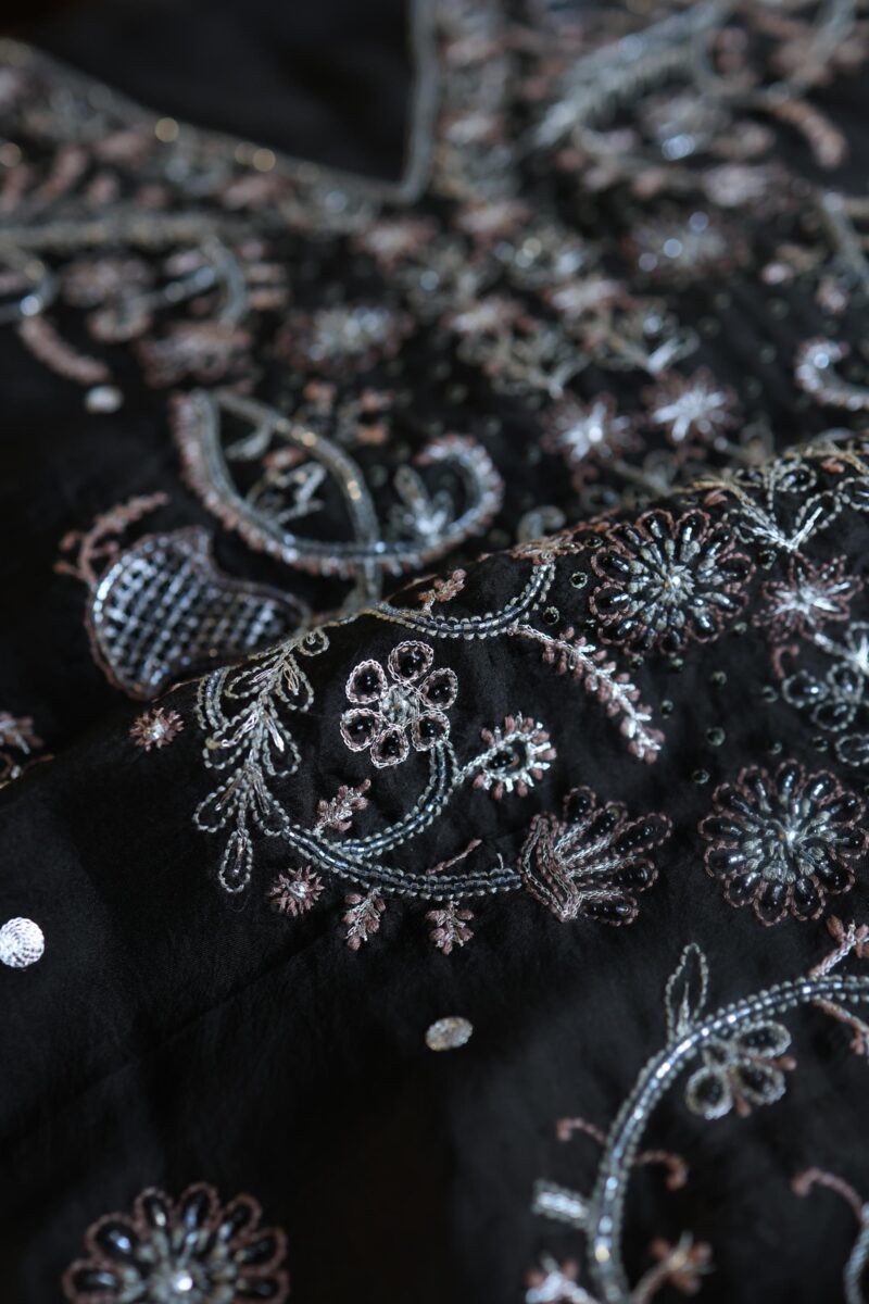 Black Noor Organza Silk Chikankari Unstitched Fabrics
